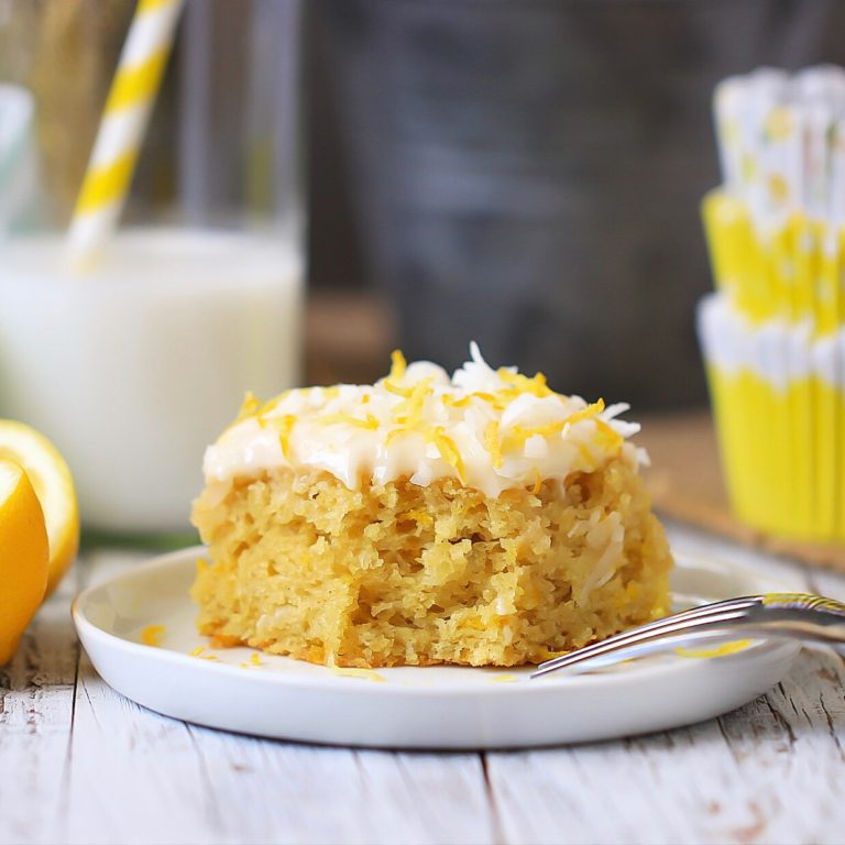 Gluten Free lemon coconut cake, lemon cream cheese frosting, dairy free